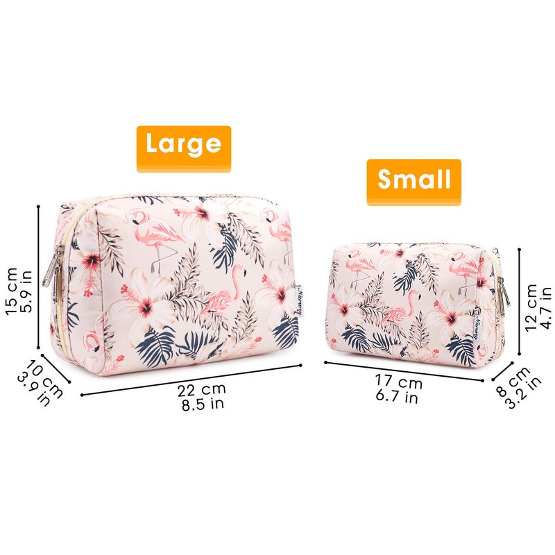 Narwey Cute Makeup Bag Travel Cosmetic Bag Organizer Toiletry Bag Make Up Bags with Compartments for Women Girls (Large, Beige Flamingo) - Image 5